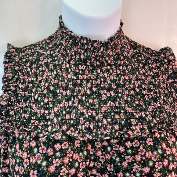 Maurices Women L Floral Print Sleeveless Dress Smocked Mock Neck Peasant Prairie - Picture 13 of 14